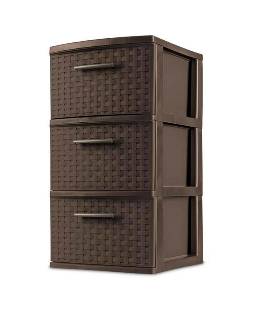 Sterilite 3 Drawer Decorative Plastic Weave Storage Tower, 4-Pack, Espresso