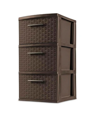 Sterilite 3 Drawer Decorative Plastic Weave Storage Tower, 4-Pack, Espresso