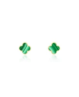 The Lovery Mini Malachaite Clover Stud Earrings 14K Gold