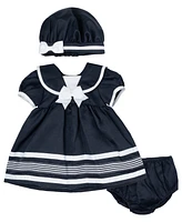 Rare Editions Baby Girl Sailor Dress with Matching Hat, 3-Piece Set