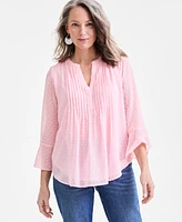 Style & Co Women's Textured Pintuck Ruffle Sleeve Top, Regular Petite