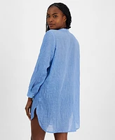 J Valdi Women's Big Shirt Button-Front Long-Sleeve Swim Cover-Up