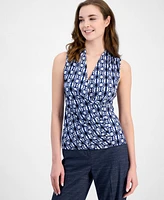 Anne Klein Women's Printed Sleeveless Knit Surplice Top