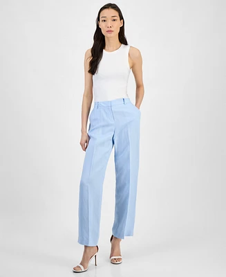 Anne Klein Women's Linen Blend High-Rise Press-Pleat Pants