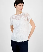 Anne Klein Women's Soutache Net Short-Sleeve Top