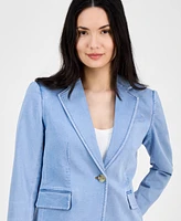 Anne Klein Women's Denim Notched Collar One-Button Blazer