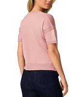 Melissa Paige Women's Lace-Inset Short-Sleeve Sweater