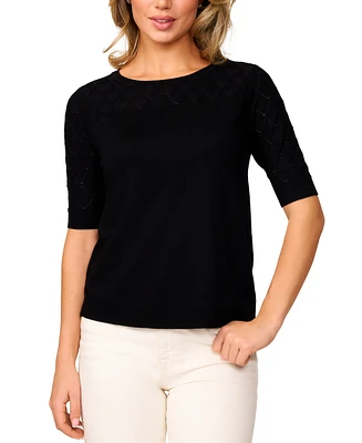 Melissa Paige Women's Yoke Wave Stitch Elbow-Sleeve Sweater