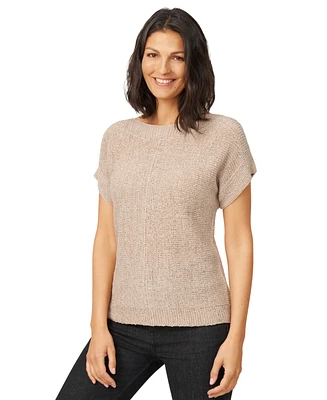 Melissa Paige Women's Button-Back Short-Sleeve Tape-Yarn Sweater