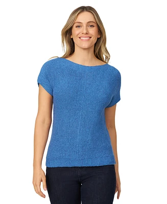 Melissa Paige Women's Button-Back Short-Sleeve Tape-Yarn Sweater