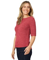 Melissa Paige Women's Elbow-Sleeve Ribbed-Edge Tape-Yarn Sweater