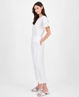 Anne Klein Women's Linen Blend Drawstring-Waist Ankle Pants