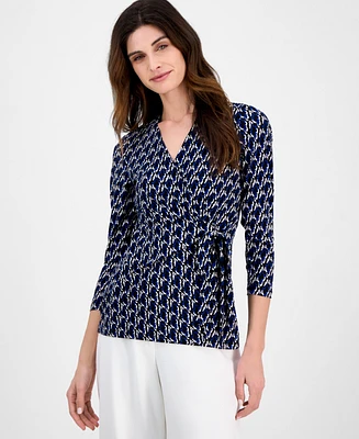 Anne Klein Printed Tie-Waist Top