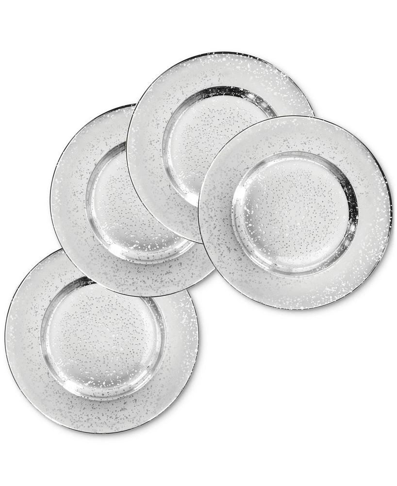 American Atelier Speckled Silver Glass Charger Plate 13", Set of 4