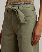 Lauren Ralph Petite Pleated Cotton Twill Wide-Leg Cargo Pants