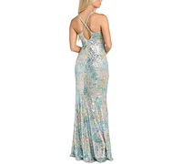 Morgan & Company Women's Sequined Cowlneck Gown