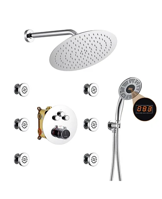 Boyel Living 3-Function Luxury Shower Faucet Set Thermostatic Shower System with Side Body Spray Wall-Mounted Shower Head with Handheld Shower