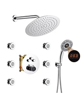 3-Function Luxury Shower Faucet Set Thermostatic Shower System with Side Body Spray Wall-Mounted Shower Head with Handheld Shower