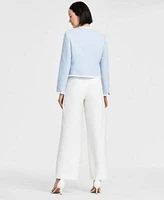 Tahari Asl Womens Open Front Cropped Boucle Jacket Wide Leg Pants