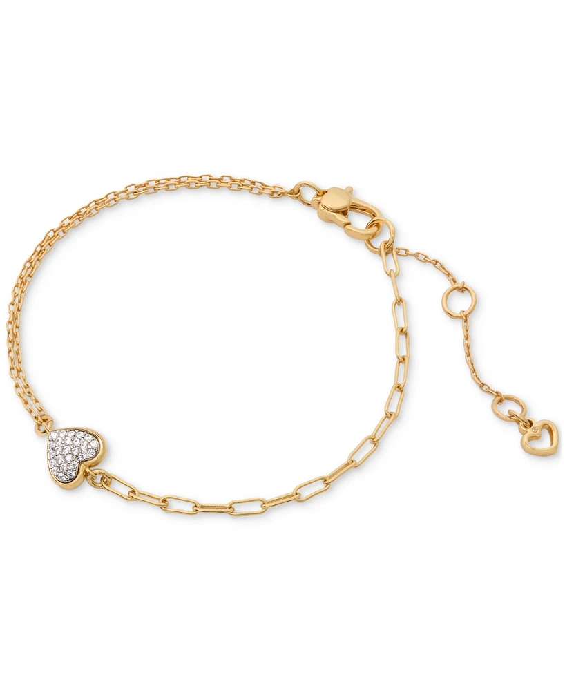 Kate Spade New York Gold-Tone Cubic Zirconia Pave Heart Double Chain Link Bracelet