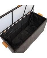 75 Gallon Indoor/Outdoor Acacia Wood and Resin Wicker Storage Deck Box with Hinged Lid