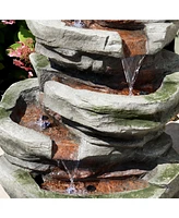 Sunnydaze Decor Cobblestone Rock 31-Inch Polyresin Waterfall Fountain with Led Lights - Electric Submersible