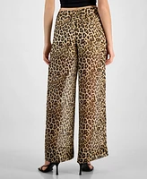 Bar Iii Women's Sheer Cheetah-Print High-Rise Wide-Leg Pants, Exclusively at Macy's