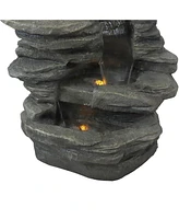 Sunnydaze Decor Stacked Shale Rock 38-Inch Waterfall Fountain with Led Lights - Electric Submersible Pump