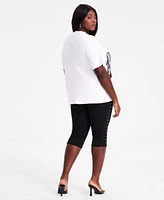 Bar Iii Trendy Plus Size Corset Graphic Crewneck T Shirt Pull On High Rise Stud Trim Capri Pants Exclusively At Macys