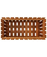 Meranti Wood Picket Style Planter Box - Outdoor Wooden Decorative Holder with Fence Design for Flowers, Herbs, Vegetables and Plants