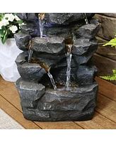 Sunnydaze Decor 24-Inch Grotto Falls Polyresin Outdoor Water Fountain with Led Lights