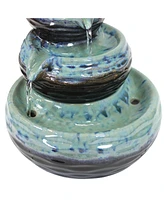 Sunnydaze Decor Modern Textured Bowls 7-Inch Ceramic Indoor Tabletop Fountain - 3 Tiers - Electric Submersible Pump