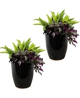 Set of 2 Captivating Vista Ceramic Planters - Outdoor/Indoor Planter Pots with Drainage Hole for the Porch, Sunroom, or Yard - 11.5-Inch - Obsidian