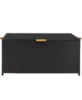 Outdoor Deck Storage Box - Weather-Resistant Outdoor Storage Bin with Handles - 75-Gallon Faux Wicker Package Delivery Box