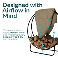 Outdoor Firewood Log Rack Hoop and Cover Set - Powder-Coated Steel Round Firewood Rack and Pvc Cover - Khaki - 40-Inch