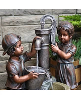 Sunnydaze Decor 24-Inch Jack and Jill at Farmhouse Pump Outdoor Water Fountain - Electric Submersible Pump with Adjustable Flow