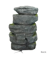 Sunnydaze Decor 23-Inch Stone Waterfall Polyresin and Fiberglass Outdoor Tiered Fountain with Led Lights