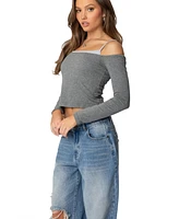 Edikted Women's Off Shoulder Layered Long Sleeve T Shirt