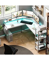 gaomon L Shaped Desk with Power Outlets & Led Lights, 62" Computer Desk