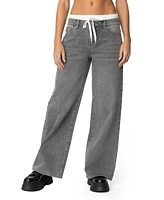 Edikted Womens Drawstring Boxer Detail Jeans