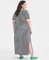 On 34th Trendy Plus Knit Ditsy Stripe Wrap Dress, Exclusively at Macy's