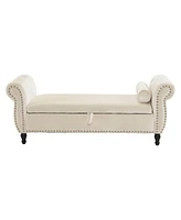 The Pop Home Velvet Storage Ottoman Bench with Pillow, Stylish Footrest and Hidden for Living Room, Bedroom, or Entryway-The