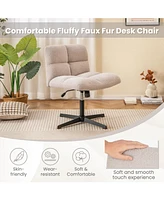 Gouun Office Armless Chair Cross Legged with Imitation Lamb Fleece and Adjustable Height