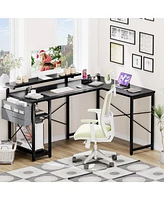 gaomon L Shaped Computer Gaming Desk with Power Outlet & Led Light