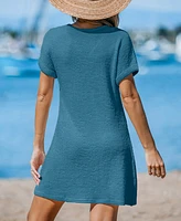 Cupshe Women's Waffle Knit Short Sleeve Hem Twist Mini Cover-Up