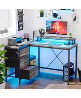 gaomon L Shaped Desk with Power Outlets & Led Lights