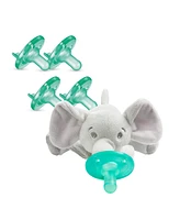 Philips Avent Soothie Snuggle, 0m+ Elephant + Soothie Green 4 Pack