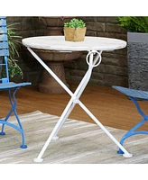 French Country Wood Round Bistro Table - Portable White Folding Table for Indoor or Outdoor Use - 28" Round