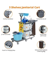 gaomon Commercial Janitorial Cart with Cabinet, 3-ply Multi-Purpose Engineered Plastic Housekeeping Car