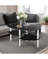 Slickblue Modern Coffee Table with Bottom Shelf for Living Room Storage and Display